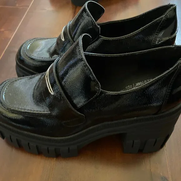 Call It Spring SEREENA High Heel Chunky Vegan Leather Loafers - Black - Picture 3 of 8